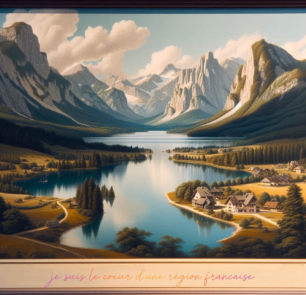 Tableau avec un paysage de montagne sinueux